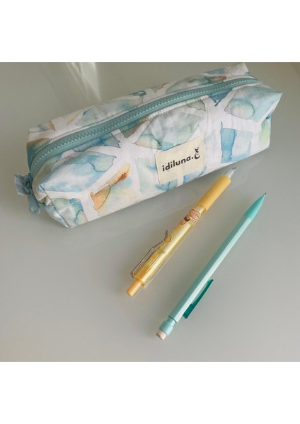 Açık Yeşil Küp Desenli Kalem Kutusu