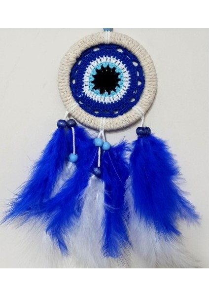 Saks Mavisi Kuş Tüylü Nazar Boncuğu Motifli El Yapımı Duvar Süsü modelleri