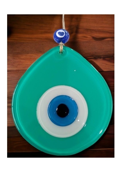 Mavi Nazar Boncuklu Açık Yeşil Renk Nazar Boncuklu Damla Desen El Yapımı Duvar Süsü