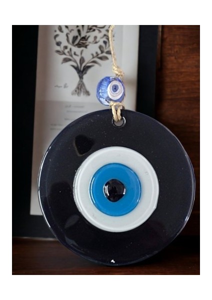 Siyah Nazar Boncuklu Duvar Süsü 10 cm Cam Duvar Dekoru