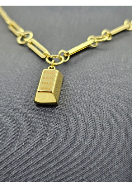 Xuping Külçe Model Çelik Kolye Zincir Detaylı Gold Renk ( Standart Boy ) fırsatları