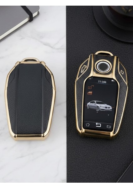 Bmw 7 5 Serisi I Serisi G11 G12 G30 G31 X3 G01 X4 X5 X7 3 Buton Deri Nano Anahtar Kılıfı Siyah-Gold