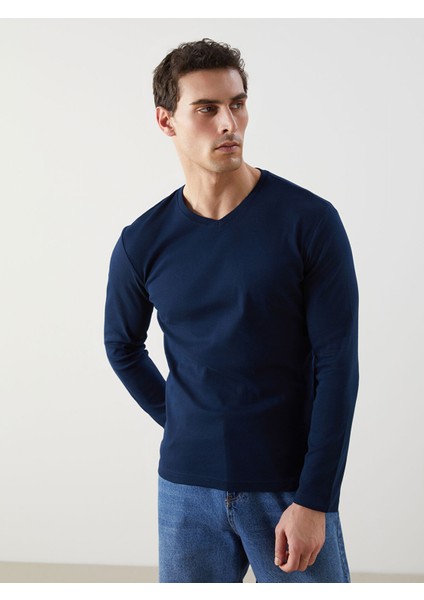 Yeni Sezon V Yaka Uzun Kollu Erkek Sweatshirt