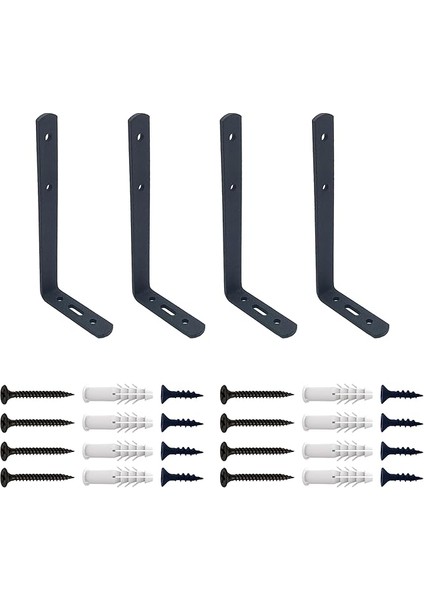 4-Ad Hafif Yük Modern Çelik Raf Altı Ayak Mat Siyah - Metal Raf Tutucu Destek Aparatı - Dekoratif L Konsol Demiri - Demir Raf Ayağı (Mat Siyah, 115 Mm)