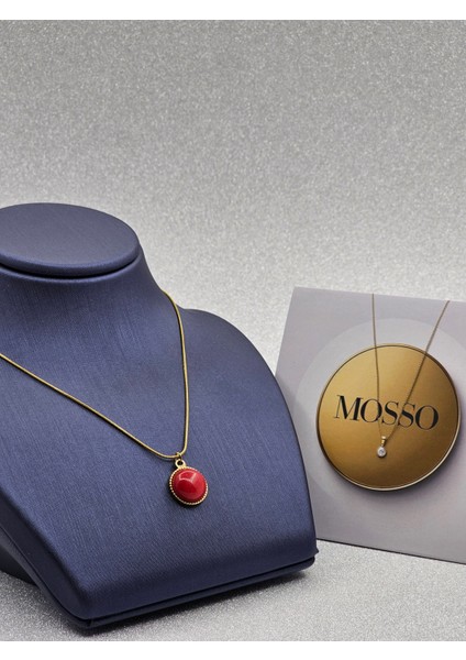 Kırmızı Taşlı Gold Kenarlı Çelik Kolye fırsatları