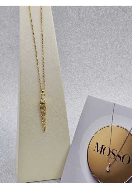 Balık Model Zirkon Taşlı Gold Renk Çelik Kolye