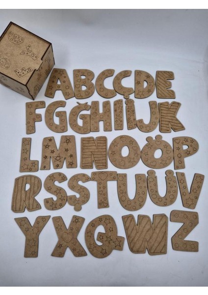 Çok Renkli Ahşap Alfabe Seti 32 Harf, Boyama ve Eğitim Aktivitesi 10 cm