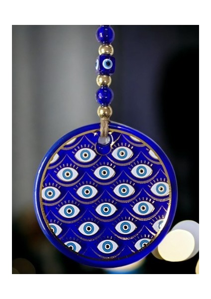 Yaldızlı Gözlerle Motiflendirilmiş Nazar Boncuklu Duvar Süsü Cam Duvar Dekoru fiyatları