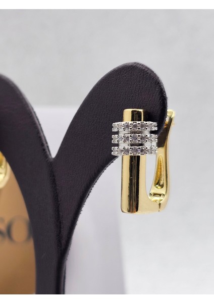 Xuping Zirkon Üç Sıra Taşlı Çelik Küpe