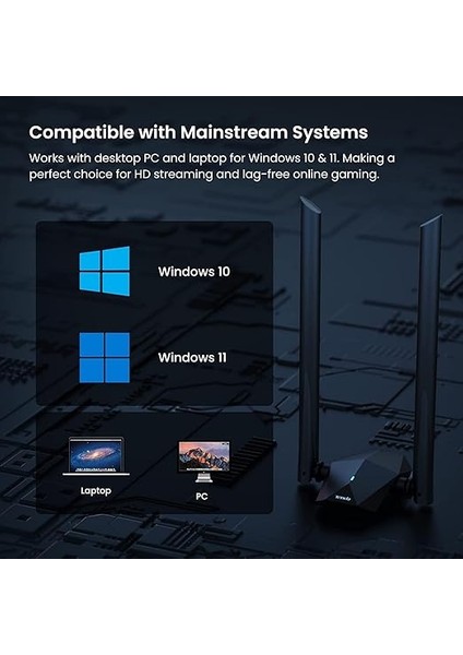 U18A Wi-Fi 6 Adaptör USB 3.0, AX1800 Çift Bantlı Wireless Adaptör, 1201MBPS 5ghz, 574MBPS 2.4ghz, Tak ve Çalıştır, Mu-Mımo Teknolojisi, Wpa3, Windows 10 Desteği, Siyah indirimleri