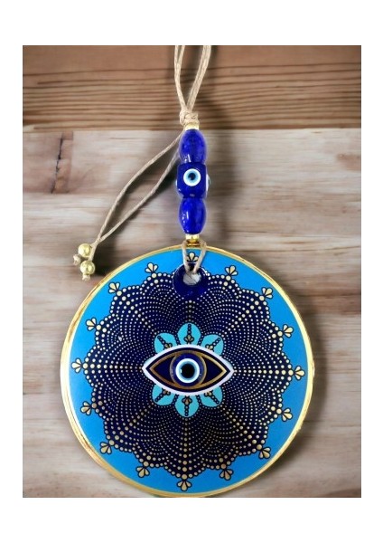 Mavi Cam Üstü Altın Puantiyeli Göz Nazar Boncuklu Duvar Süsü fiyatları