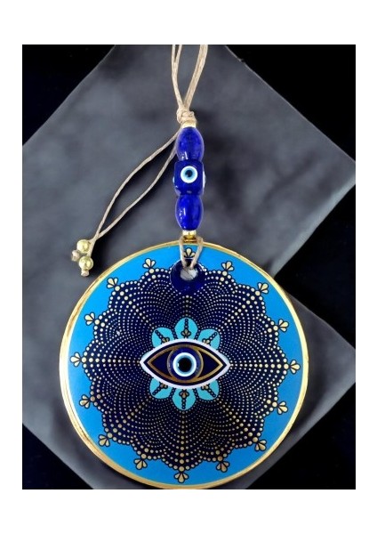 Mavi Cam Üstü Altın Puantiyeli Göz Nazar Boncuklu Duvar Süsü fırsatları