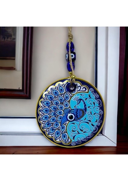 Yaldızlı Nazar Boncuklu Tavus Kuşu Duvar Süsü Cam Duvar Dekoru fiyatları