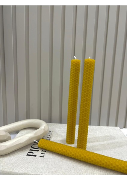 Doğal Sarma Bal Mumu Şamdan Mum – El Yapımı Petek Dokulu %100 Saf Bal Mumu (3 Adet 21 Cm)