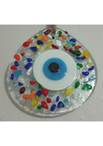 Gökkuşağı Renklerinde Nazar Boncuklu Damla Model Şeffaf Cam Duvar Süsü fiyatları