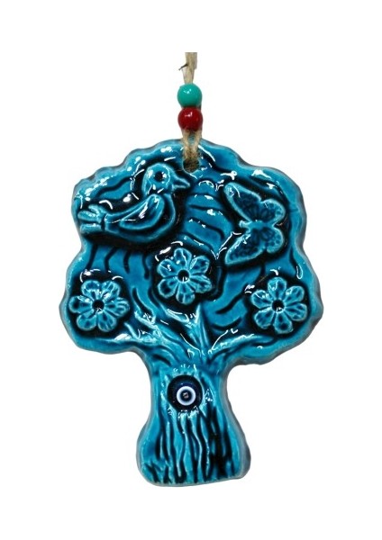 Seramik Kuşlu Nazar Boncuklu Ağaç Modelli Duvar Süsü