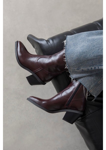 Jose Kadın Kırışık Deri Topuklu Bot Bordo fiyatları
