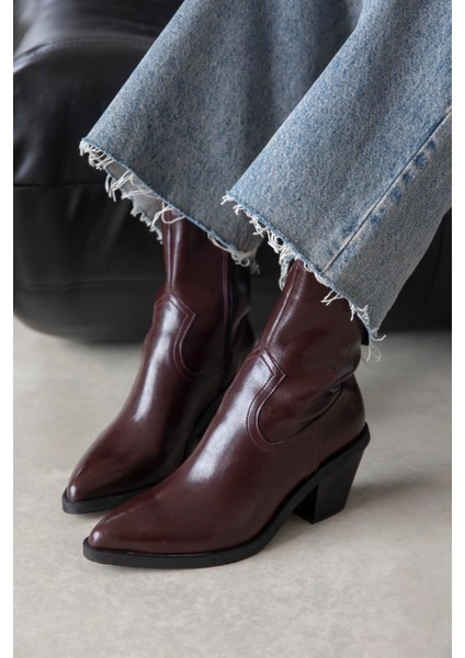 Jose Kadın Kırışık Deri Topuklu Bot Bordo modelleri