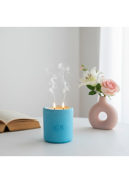 Huzur Veren Bir Atmosfer Ortamı Için Çift Alevli Dekoratif Mum, Arkadaşa Anlamlı Hediye, Mavi Renk
