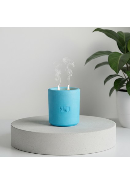 Huzur Veren Bir Atmosfer Ortamı Için Çift Alevli Dekoratif Mum, Arkadaşa Anlamlı Hediye, Mavi Renk
