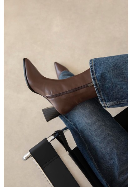 Liston Kadın Topuklu Deri Bot Kahve