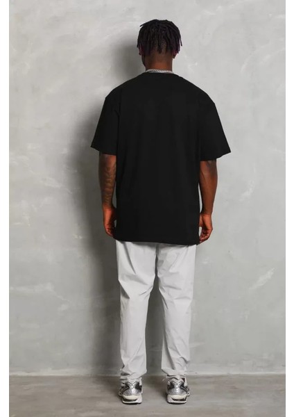 Unisex Oversize Düz Bisiklet Yaka T-Shirt - Siyah fiyatları
