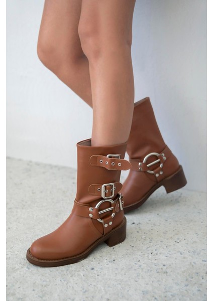 Senya Kadın Aksesuar Detay Deri Bot Taba