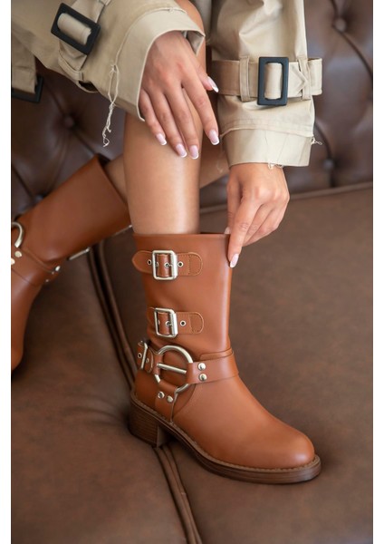 Senya Kadın Aksesuar Detay Deri Bot Taba modelleri