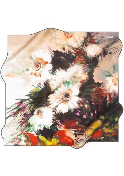 Çiçek Desenli 90X90 Twil Ipek Eşarp