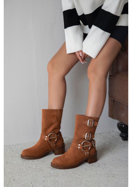 Senya Kadın Aksesuar Detay Süet Bot Taba fiyatları