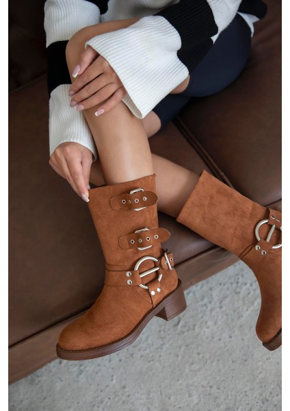 Senya Kadın Aksesuar Detay Süet Bot Taba modelleri