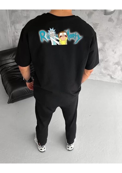 Unisex Bisiklet Yaka Baskılı Oversize T-Shirt - Siyah fiyatları