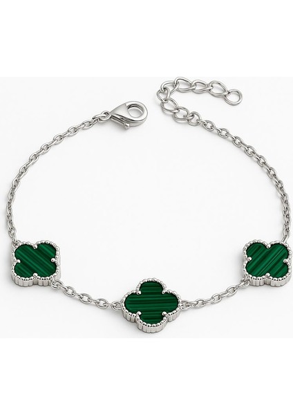 925 Ayar Gümüş Yeşil Yonca Kadın Bileklik fiyatları