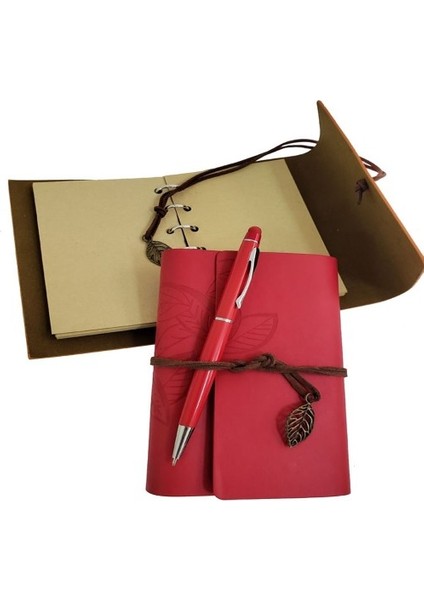 Ahşap Kutulu Kırmızı Deri Defter ve Metal Kalem Set fiyatları