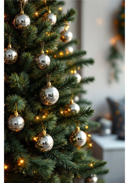 Yılbaşı Çam Ağacı Süsü Cici Top 6 cm 48'li Set Gümüş fiyatları