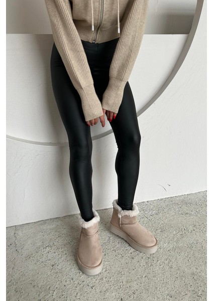 Nova Kadın Içi Kürk Detay Süet Yarım Bot Bej