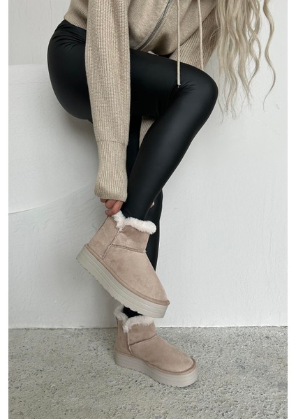 Nova Kadın Içi Kürk Detay Süet Yarım Bot Bej fiyatları