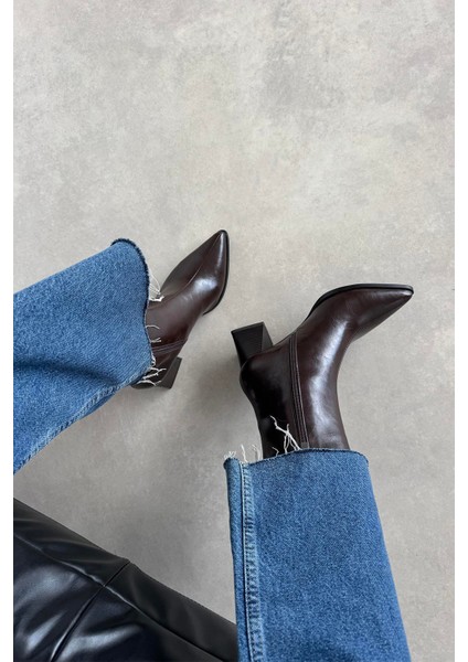 Liston Kadın Topuklu Kırışık Deri Bot Kahve