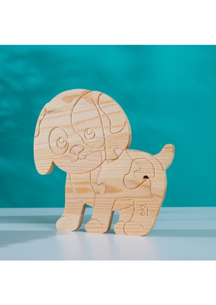 Doğal Ahşap Hayvanlar Serisi Köpek Puzzle Hobi ve Boyama Seti, Eğlenceli ve Öğretici