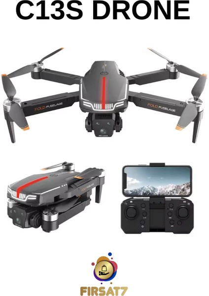 Drone C13S 4K 3kamera Engel Kaçınma 360° Akrobasi Fırçasız Dron Motor Optik Akış Katlanabilir Drone