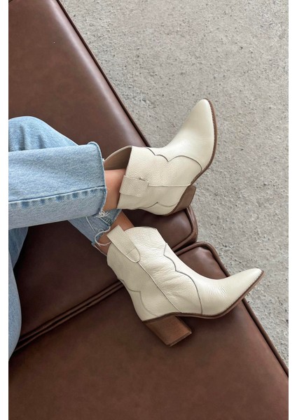 Jenson Kadın Hakiki Deri Topuklu Deri Bot Bej fiyatları