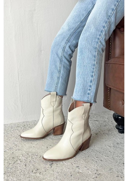 Jenson Kadın Hakiki Deri Topuklu Deri Bot Bej modelleri