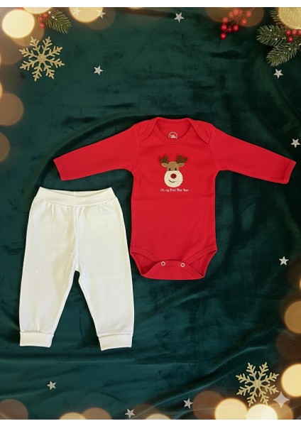 Yılbaşı Temalı Kırmızı Geyik Desenli Bebek Tulum Ilk Yeni Yıl Kıyafeti Kostüm 2’li Bebek Seti fiyatları