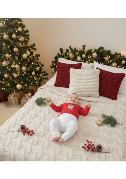Yılbaşı Temalı Kırmızı Geyik Desenli Bebek Tulum Ilk Yeni Yıl Kıyafeti Kostüm 2’li Bebek Seti fırsatları