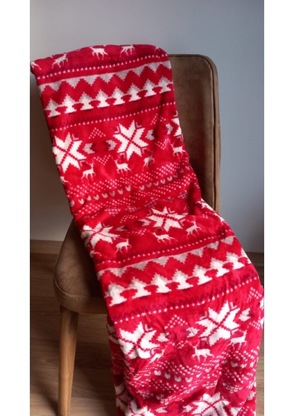 Yılbaşı Temalı Tek Kişilik 150X200 cm Polar Soft Battaniye Kırmızı Beyaz