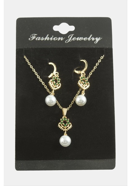 Lvsqvr Kalp Inci Zirkon Taşlı Set Kolye-Yeşil fiyatları