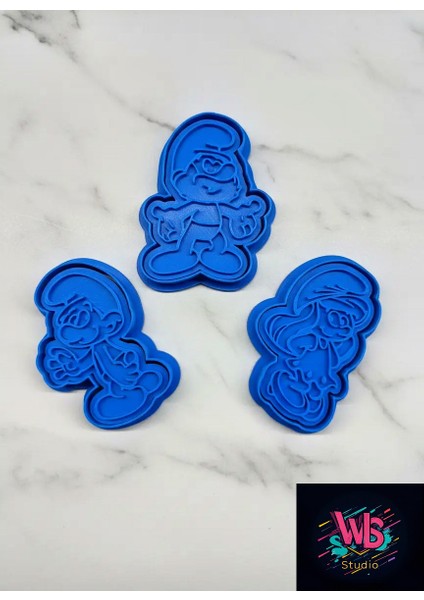 3'lü Şirinler | Şirine | Şirin Baba | Şakacı | Kurabiye Kalıbı ve Şeker Hamuru Şekillendirici Set