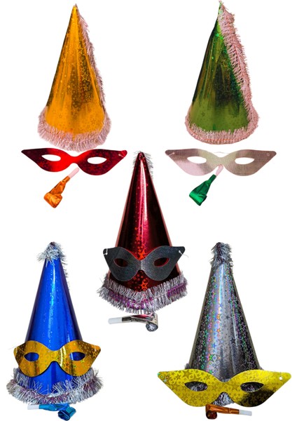 Yılbaşı Şapkası Seti 5'li Katyon Set Renkli