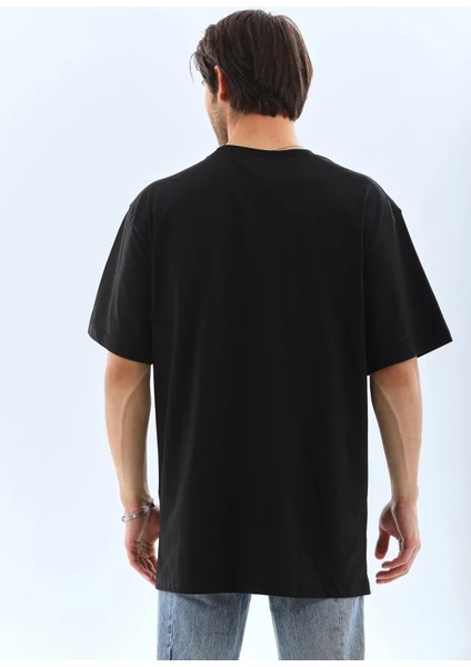 Unisex Oversize Taşlı Bisiklet Yaka T-Shirt - Siyah fiyatları