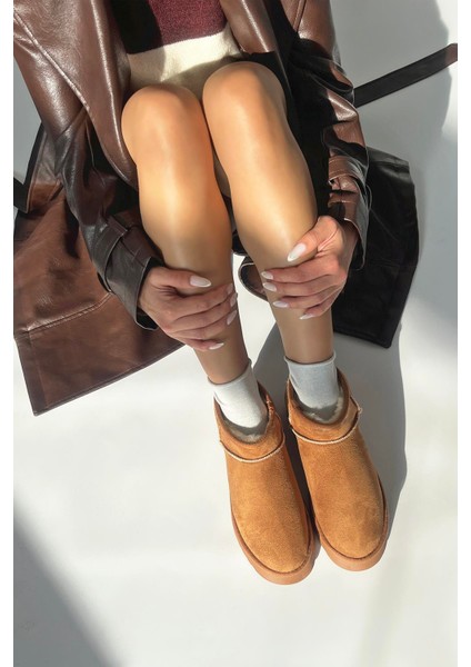 Novi Kadın Içi Tüylü Kalın Taban Süet Yarım Bot Taba modelleri